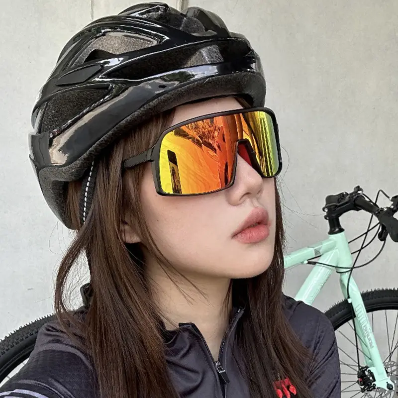 Women's Outdoor Cycling Sunglasses with Mirror & Pink Helmet — feature 3
