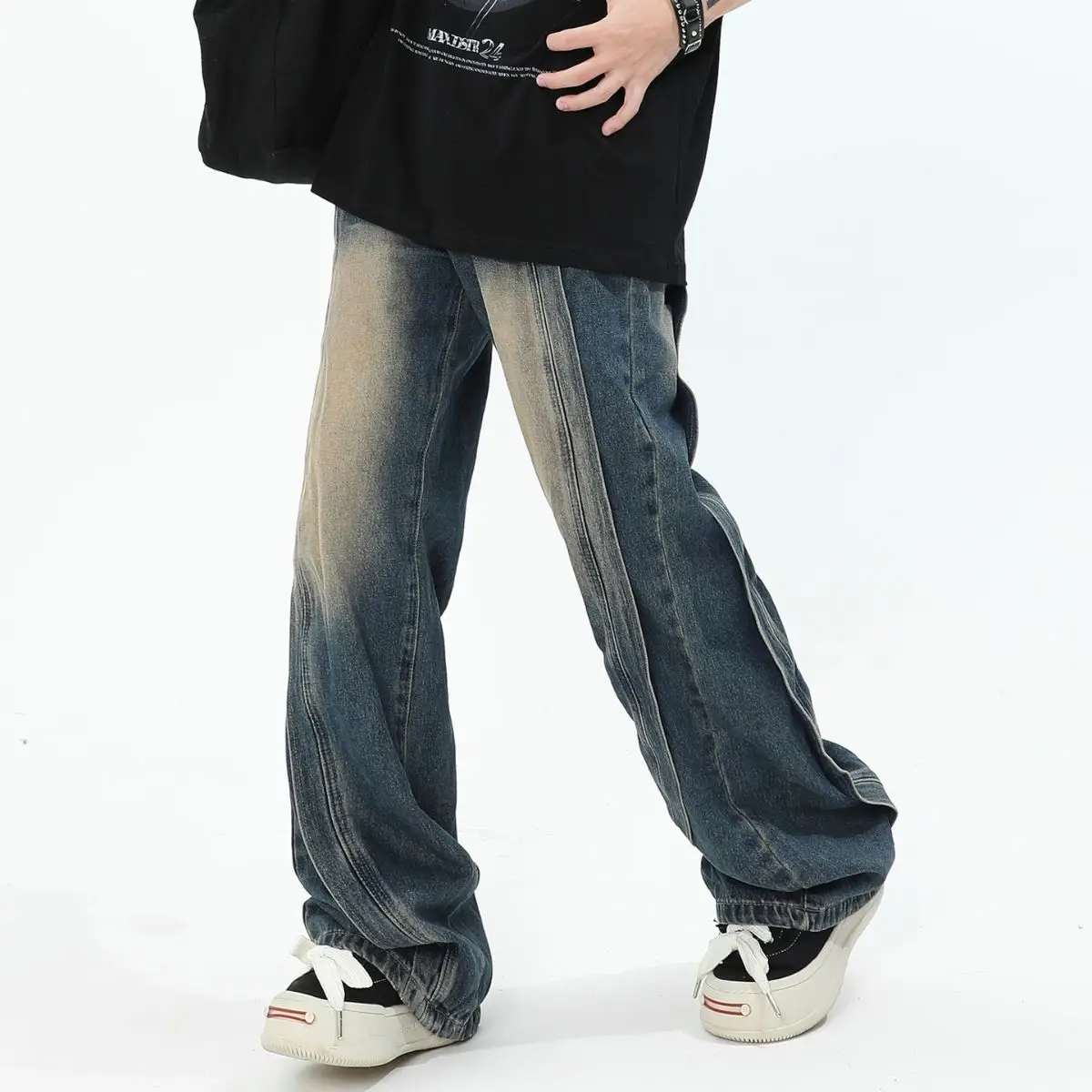 Men Wide Leg Denim Jeans 2024 Loose Fit High Street - Image 3