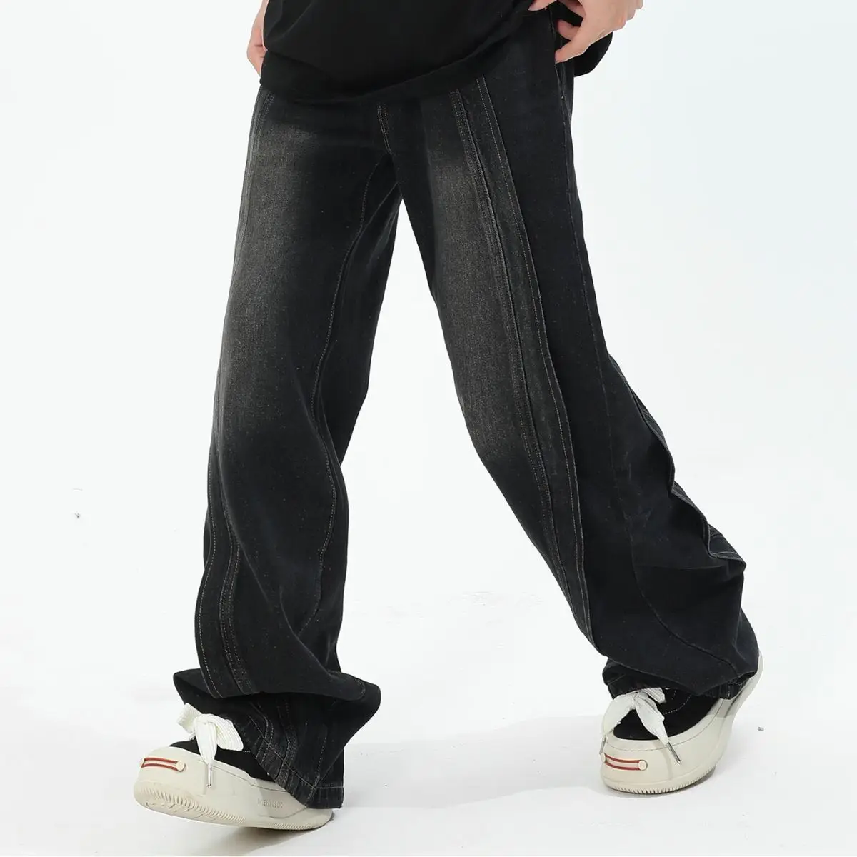 Men Wide Leg Denim Jeans 2024 Loose Fit High Street - Image 4