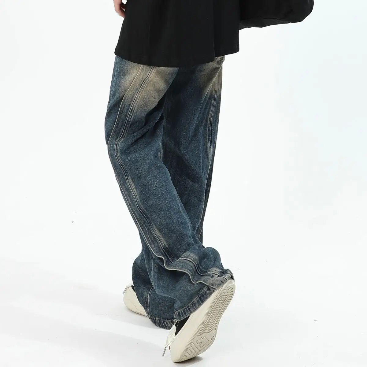 Men Wide Leg Denim Jeans 2024 Loose Fit High Street - Image 5