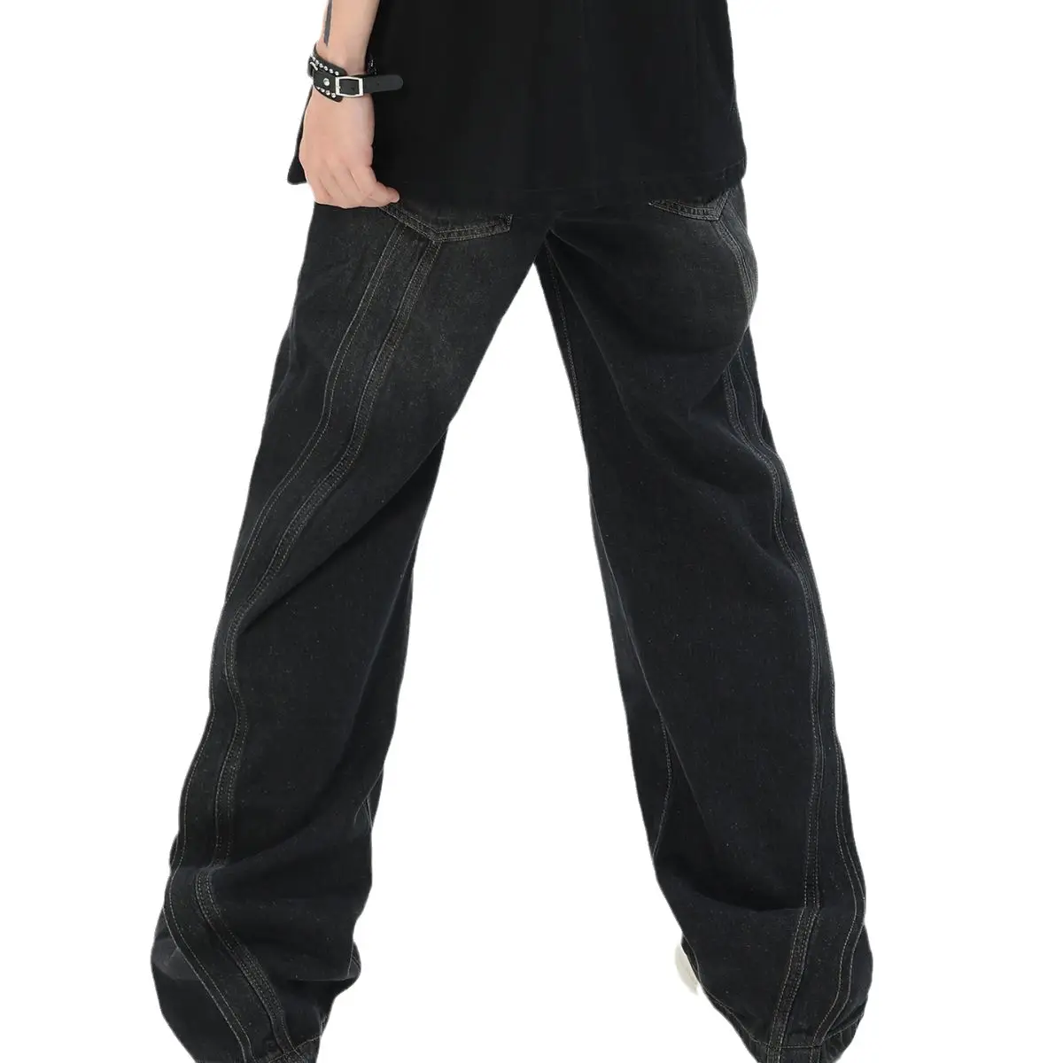 Men Wide Leg Denim Jeans 2024 Loose Fit High Street - Image 6
