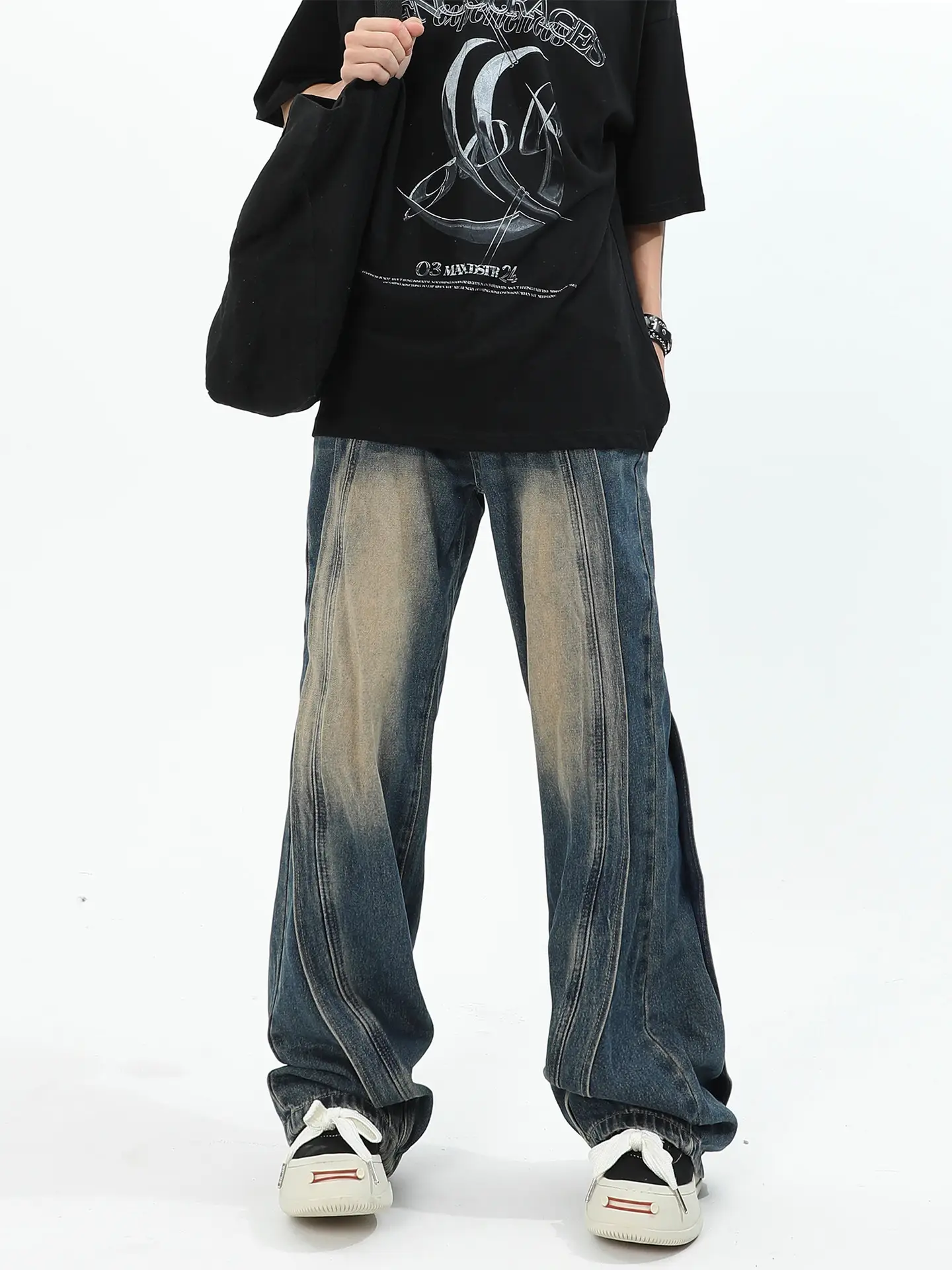 Men Wide Leg Denim Jeans 2024 Loose Fit High Street — feature 2