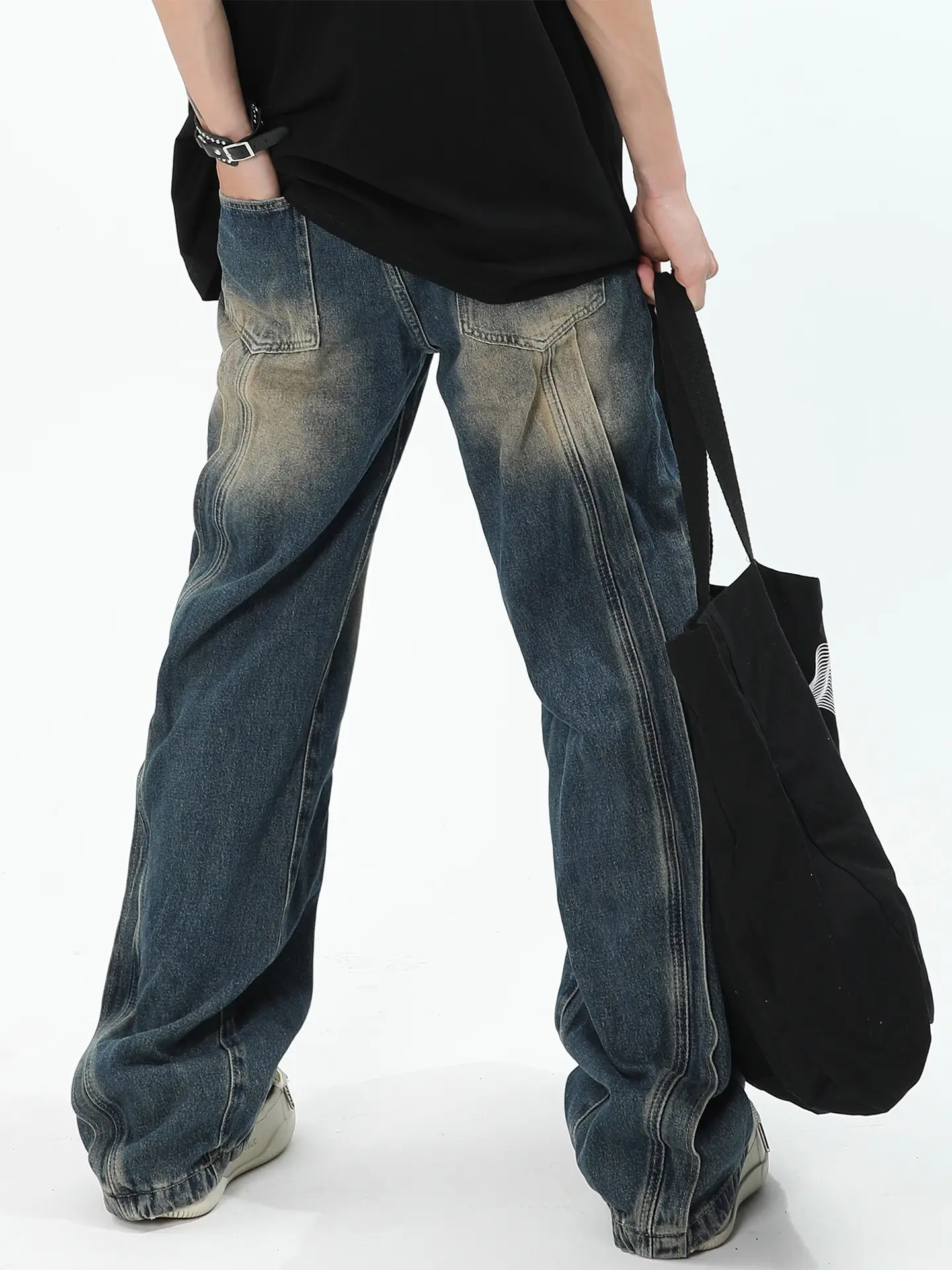 Men Wide Leg Denim Jeans 2024 Loose Fit High Street — feature 4