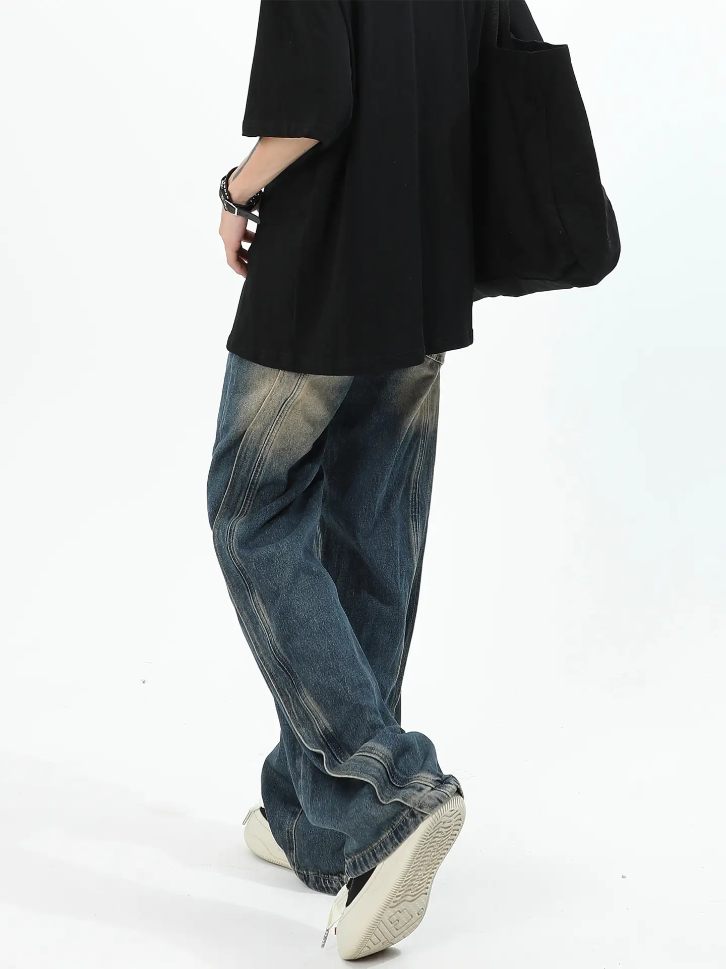 Men Wide Leg Denim Jeans 2024 Loose Fit High Street — feature 5