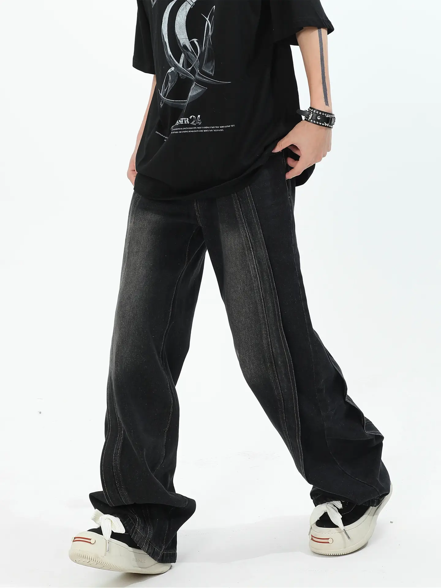 Men Wide Leg Denim Jeans 2024 Loose Fit High Street — feature 6