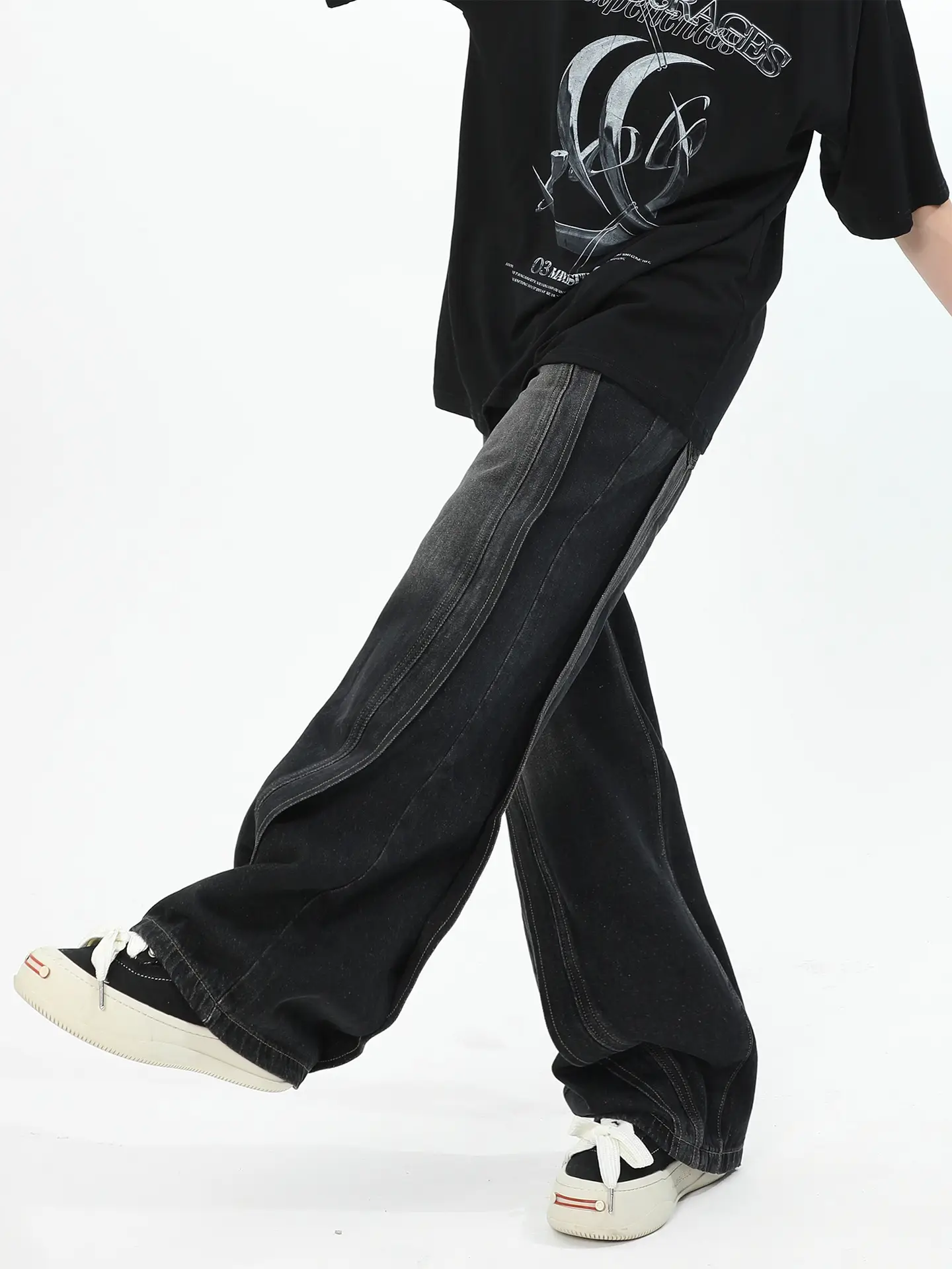 Men Wide Leg Denim Jeans 2024 Loose Fit High Street — feature 7