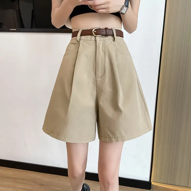 Women Cotton Belt Shorts White High Waist Slimming - Image 6