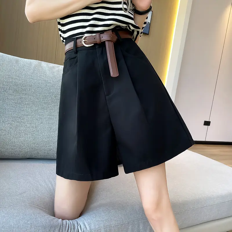 Women Cotton Belt Shorts White High Waist Slimming - Image 8