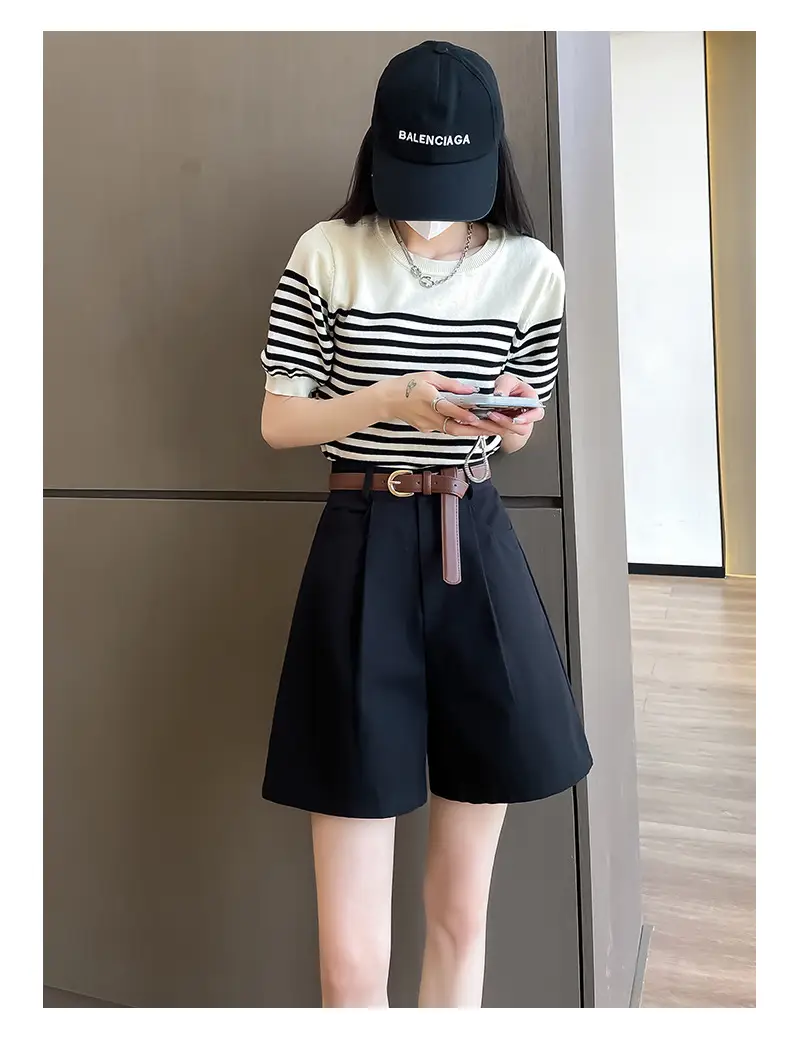Women Cotton Belt Shorts White High Waist Slimming — feature 13