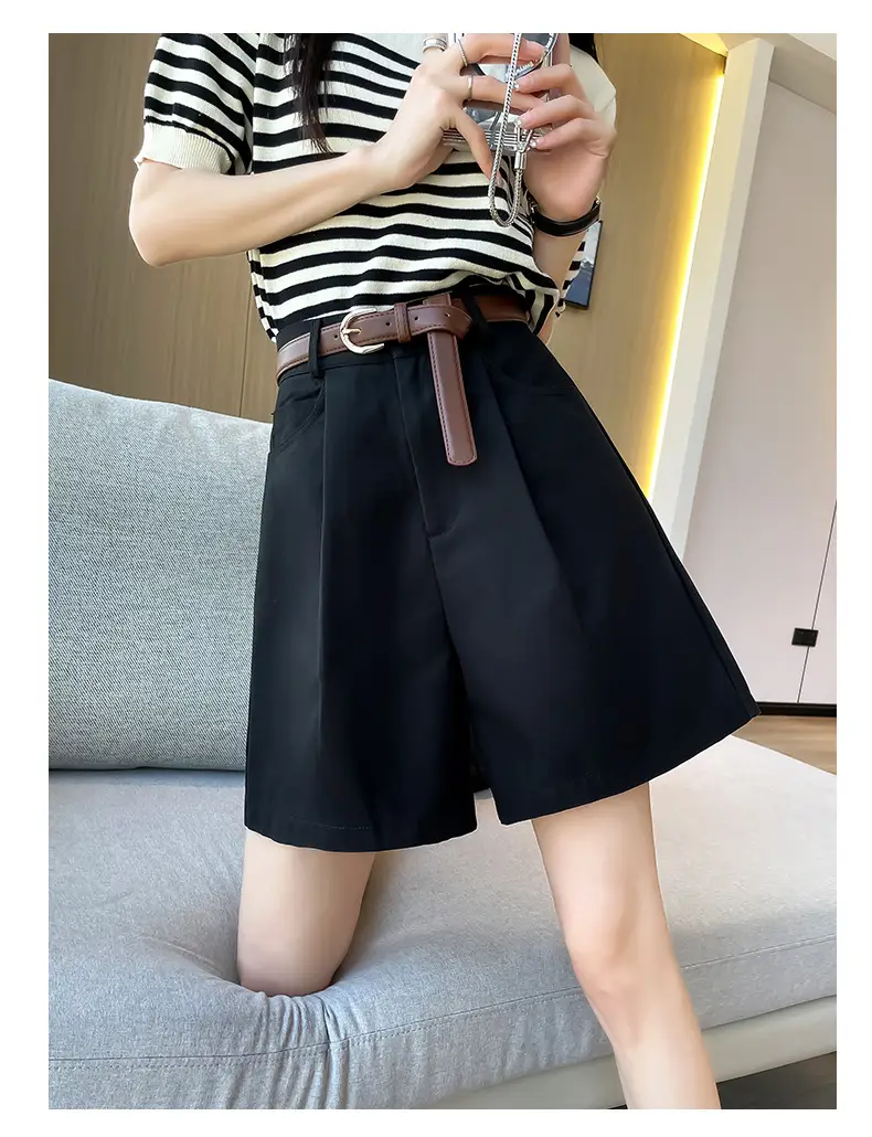 Women Cotton Belt Shorts White High Waist Slimming — feature 17