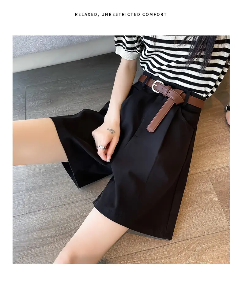 Women Cotton Belt Shorts White High Waist Slimming — feature 18