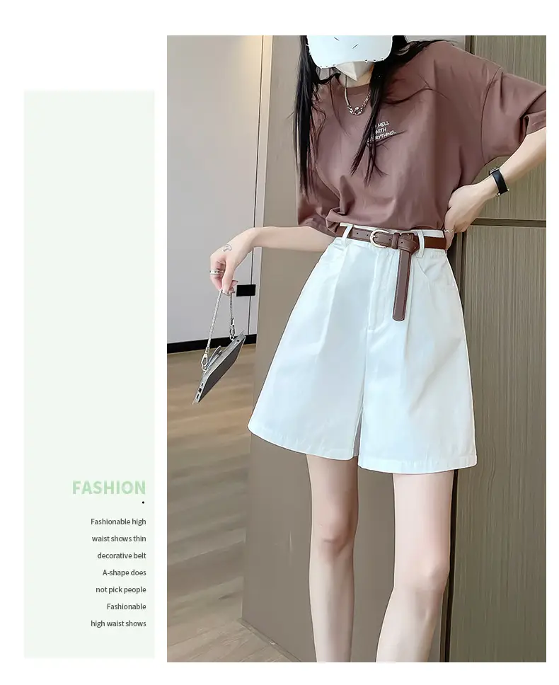 Women Cotton Belt Shorts White High Waist Slimming — feature 21