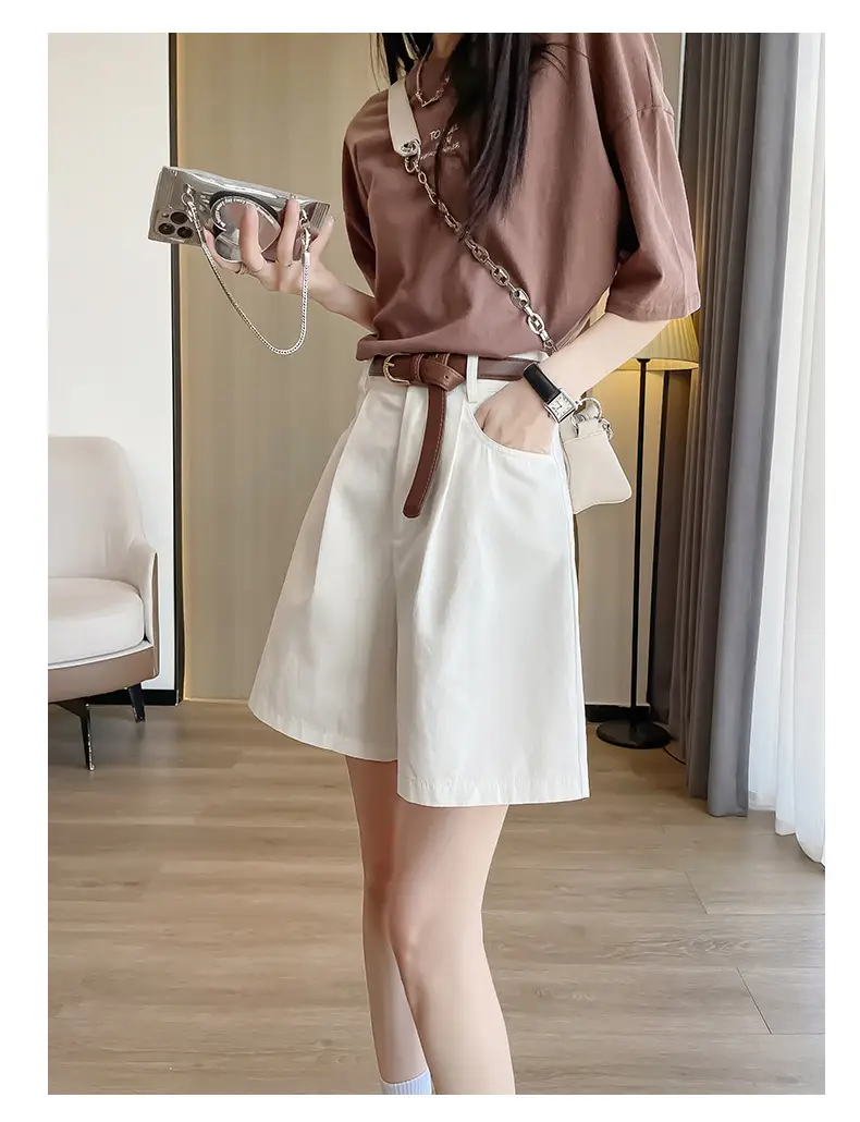 Women Cotton Belt Shorts White High Waist Slimming — feature 22