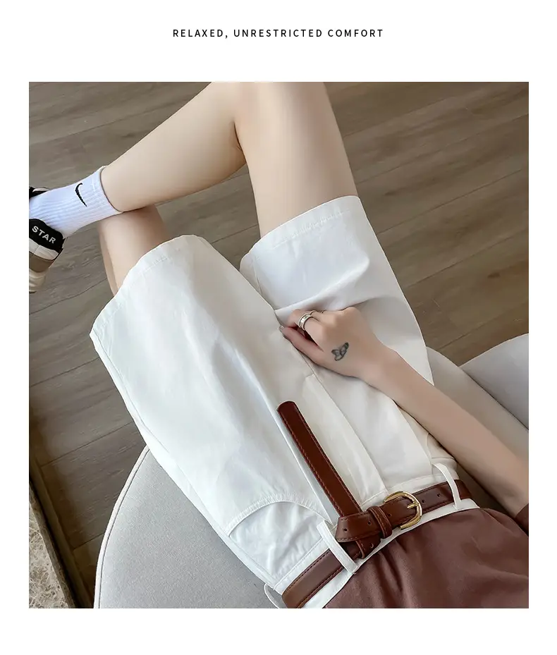 Women Cotton Belt Shorts White High Waist Slimming — feature 23