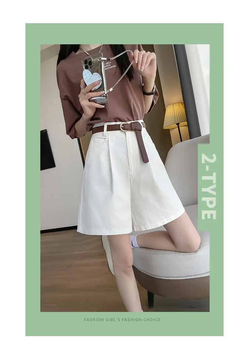 Women Cotton Belt Shorts White High Waist Slimming — feature 24