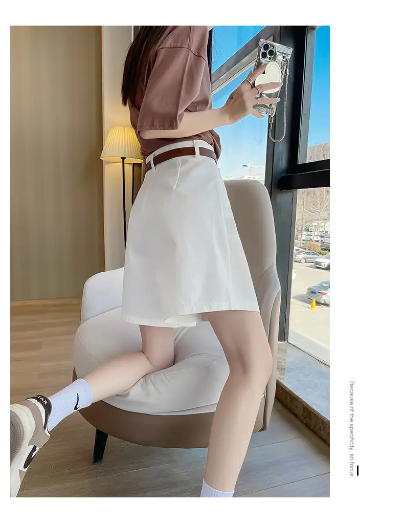 Women Cotton Belt Shorts White High Waist Slimming — feature 25