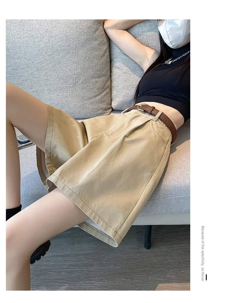 Women Cotton Belt Shorts White High Waist Slimming — feature 26