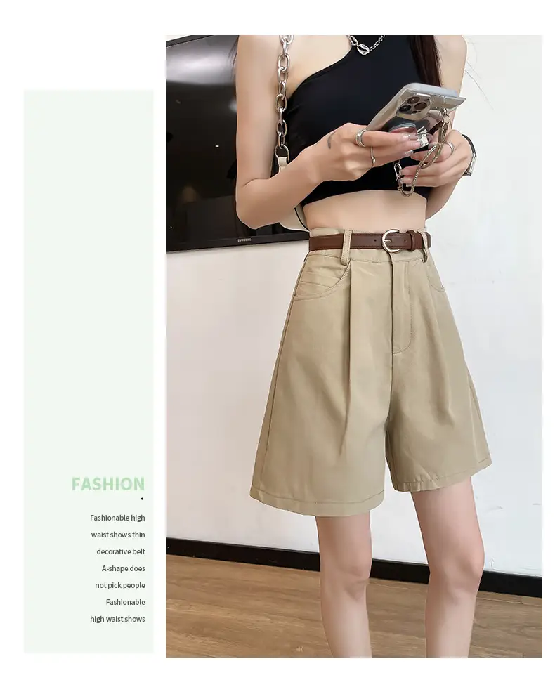 Women Cotton Belt Shorts White High Waist Slimming — feature 27