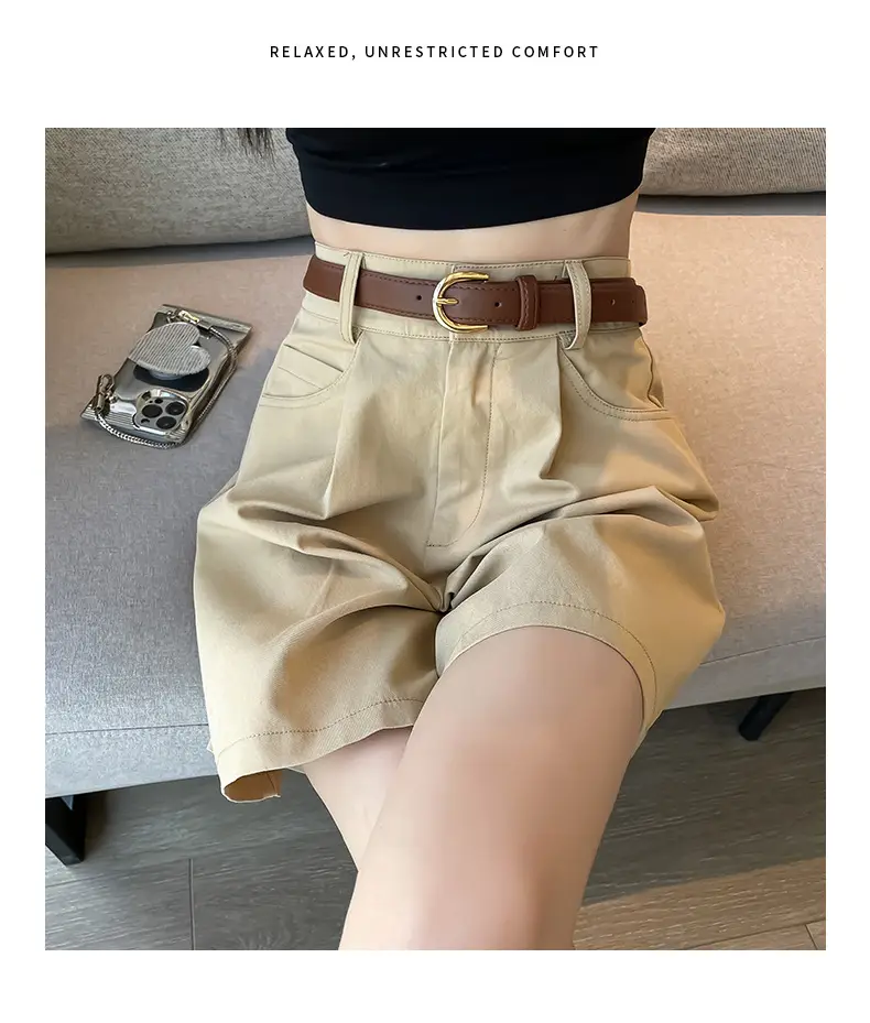 Women Cotton Belt Shorts White High Waist Slimming — feature 28
