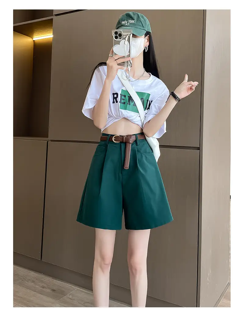 Women Cotton Belt Shorts White High Waist Slimming — feature 30