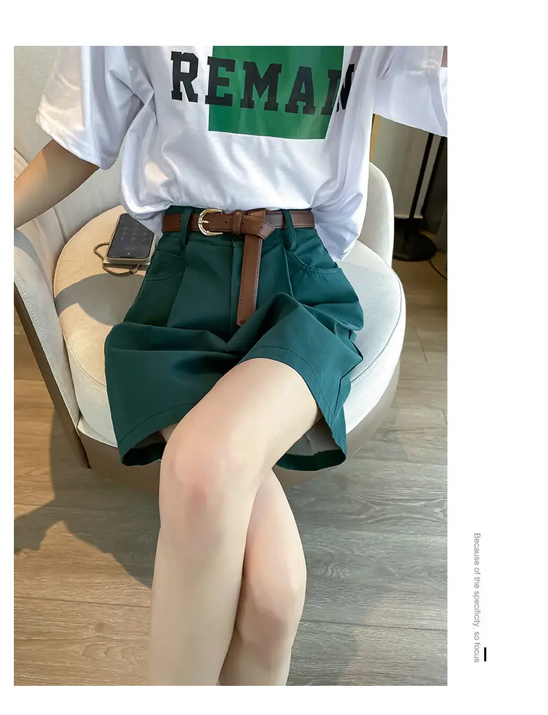 Women Cotton Belt Shorts White High Waist Slimming — feature 32
