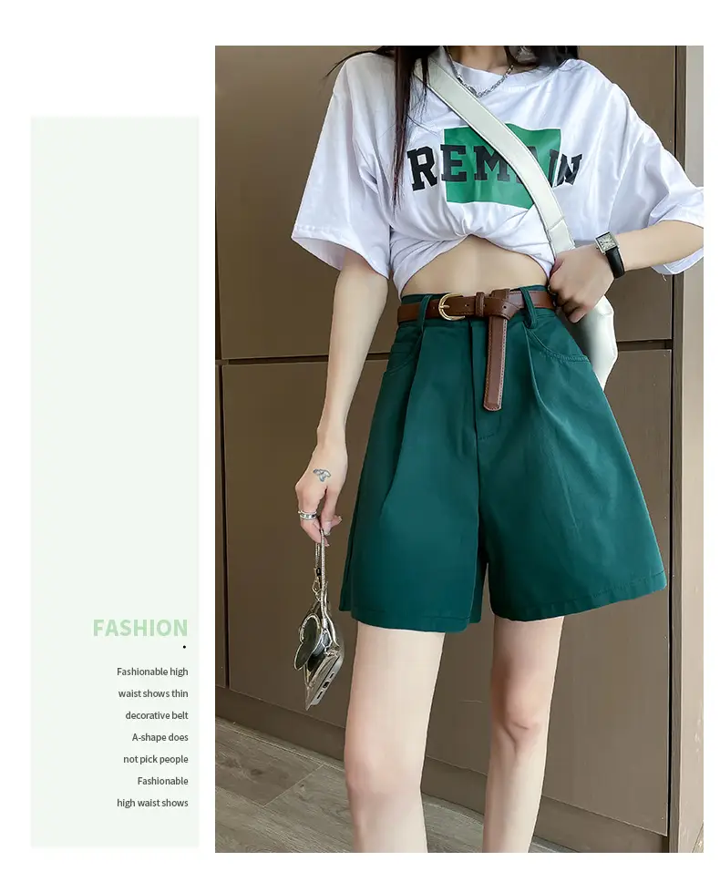 Women Cotton Belt Shorts White High Waist Slimming — feature 33