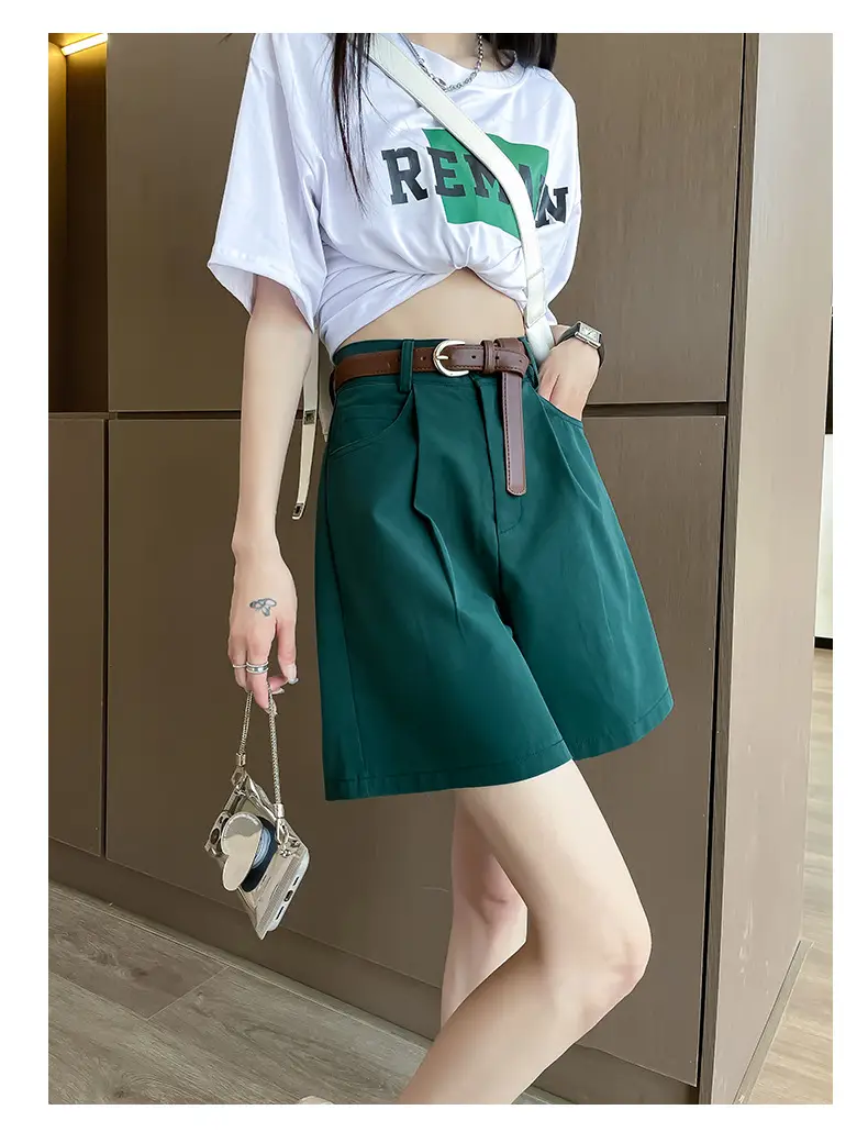 Women Cotton Belt Shorts White High Waist Slimming — feature 34