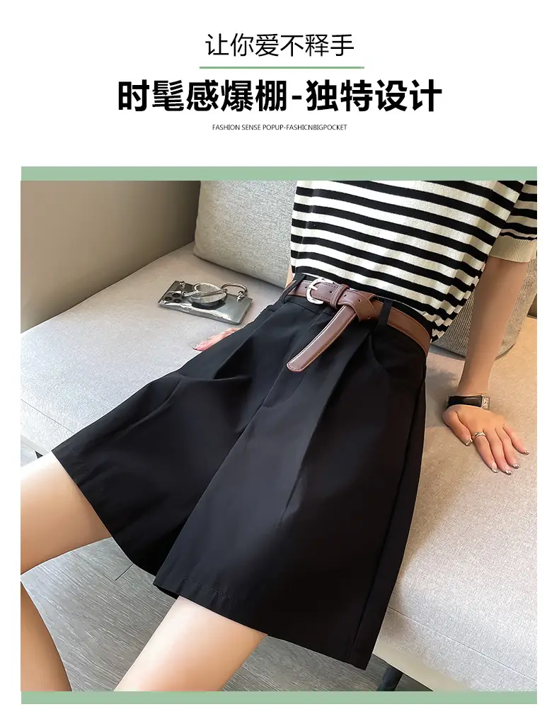 Women Cotton Belt Shorts White High Waist Slimming — feature 7