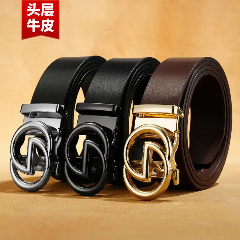 Men's Black Leather Belt with G Buckle - Image 4