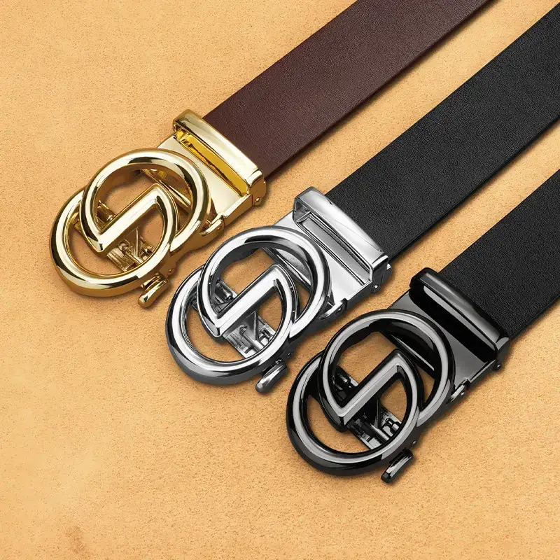 Men's Black Leather Belt with G Buckle - Image 5