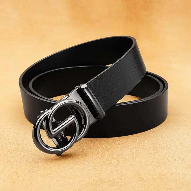 Men's Black Leather Belt with G Buckle - Image 6