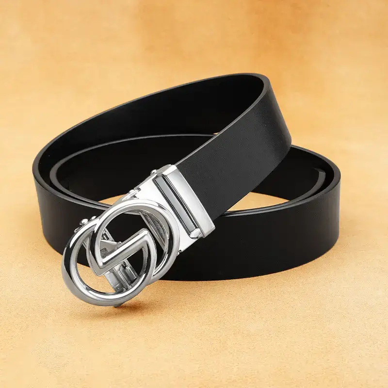 Men's Black Leather Belt with G Buckle - Image 7