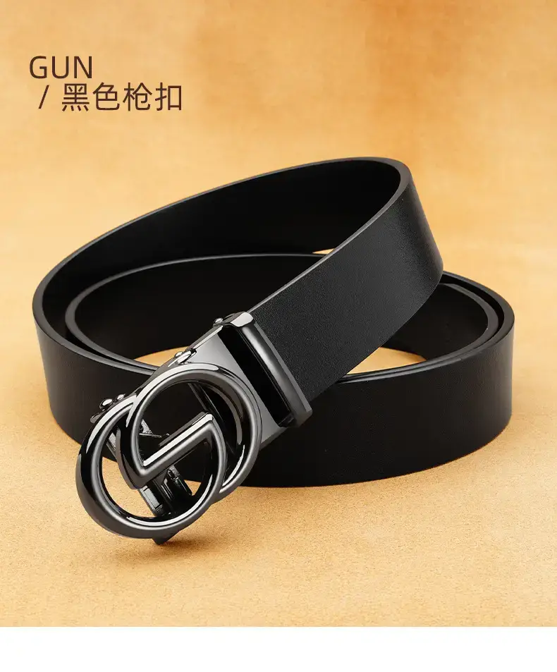 Men's Black Leather Belt with G Buckle — feature 18