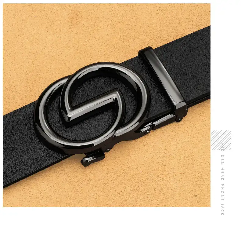 Men's Black Leather Belt with G Buckle — feature 19