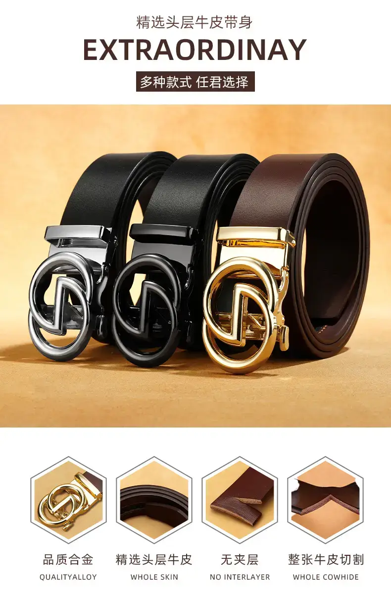 Men's Black Leather Belt with G Buckle — feature 2