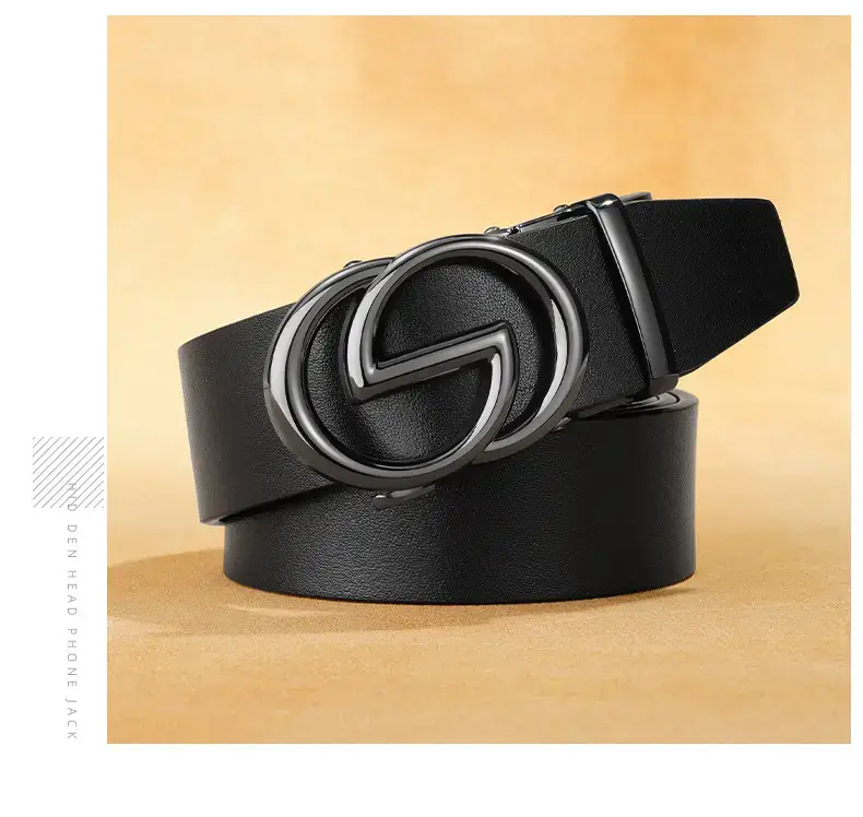 Men's Black Leather Belt with G Buckle — feature 20