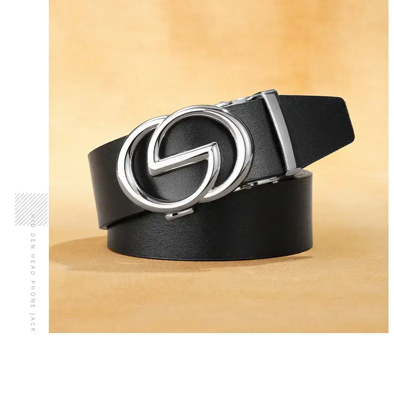 Men's Black Leather Belt with G Buckle — feature 23