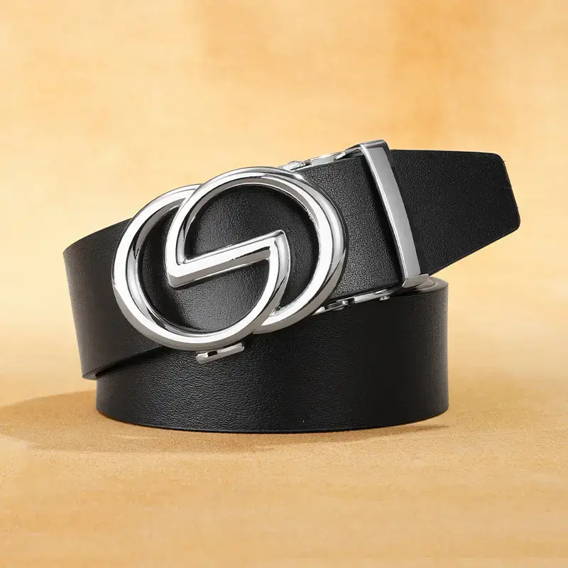 Men's Black Leather Belt with G Buckle - Image 2