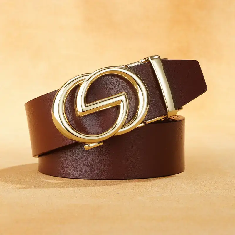 Men's Black Leather Belt with G Buckle - Image 3