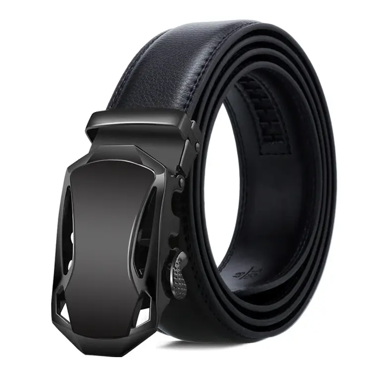 Men's Black Leather Belt with Gold Buckle