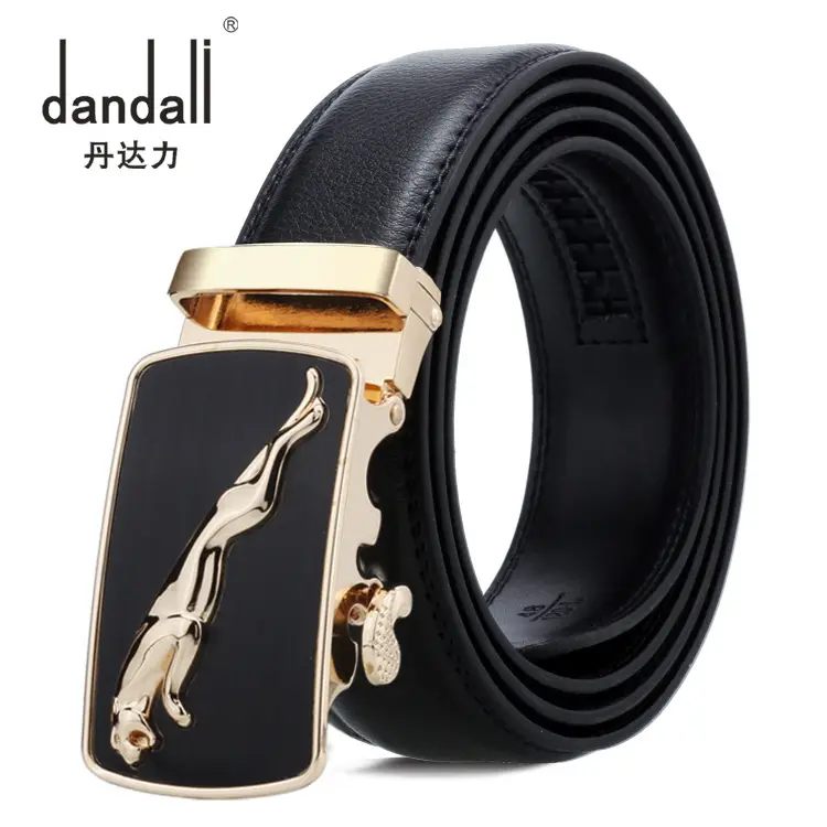 Men's Black Leather Belt with Gold Buckle — feature 12