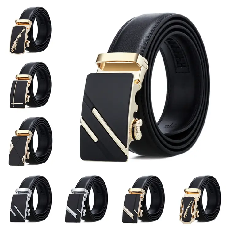 Men's Black Leather Belt with Gold Buckle — feature 16