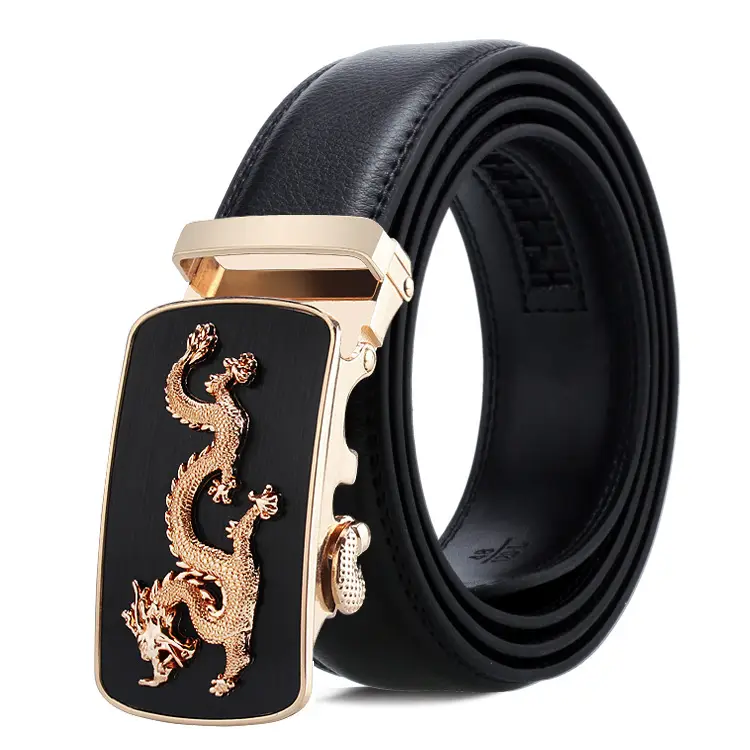 Men's Black Leather Belt with Gold Buckle