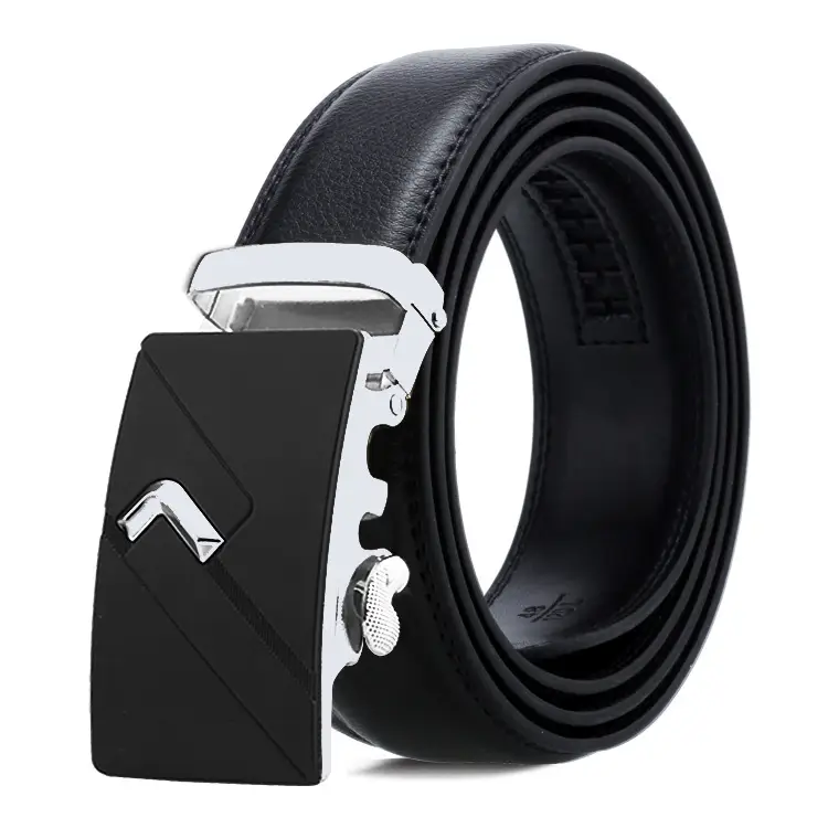 Men's Black Leather Belt with Gold Buckle