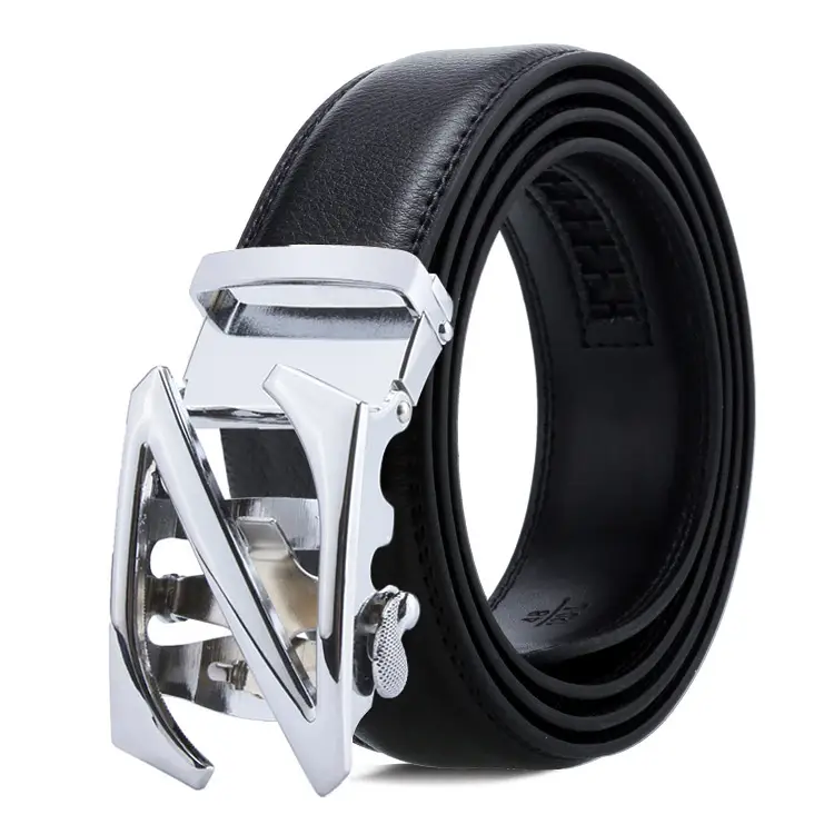 Men's Black Leather Belt with Gold Buckle