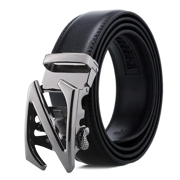 Men's Black Leather Belt with Gold Buckle