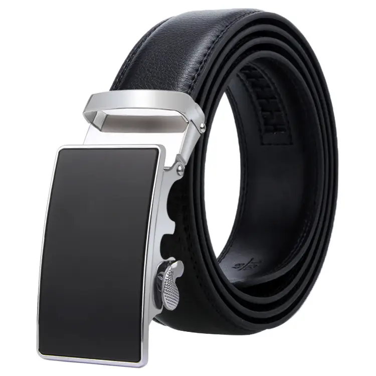 Men's Black Leather Belt with Gold Buckle