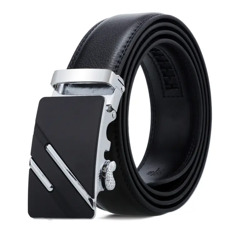 Men's Black Leather Belt with Gold Buckle
