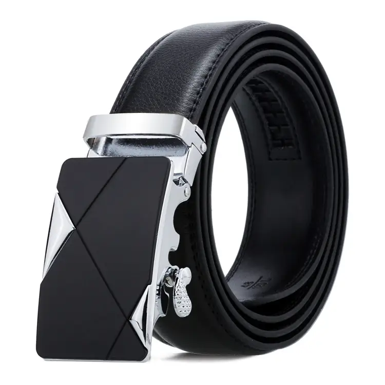 Men's Black Leather Belt with Gold Buckle