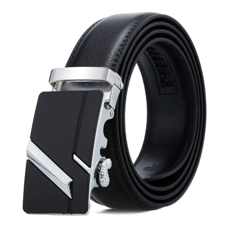 Men's Black Leather Belt with Gold Buckle